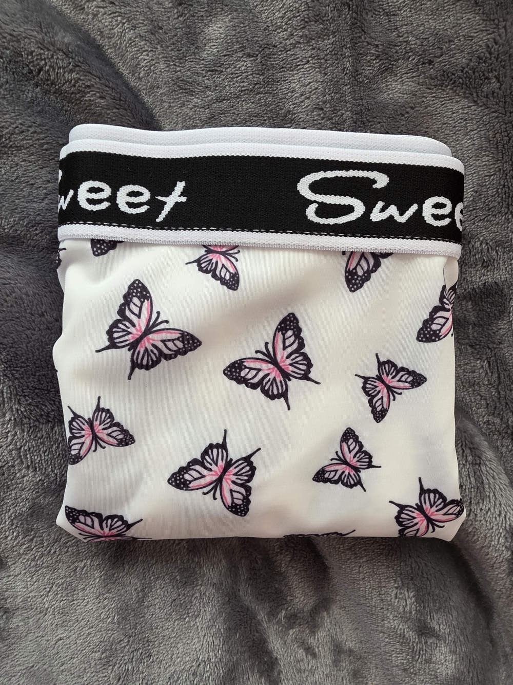 2 New Women's Butterfly Print Briefs with Contrast Waistband - White/Pink
